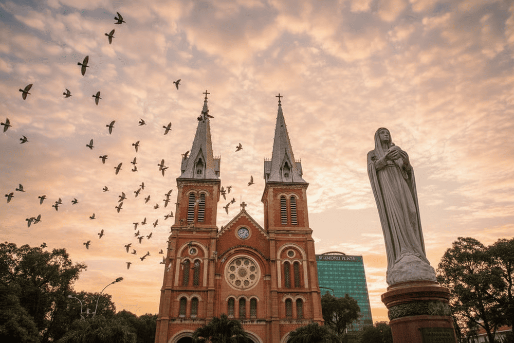 Nh&agrave; thờ Đức B&agrave; l&agrave; một biểu tượng kiến tr&uacute;c mang sự giao thoa văn h&oacute;a.